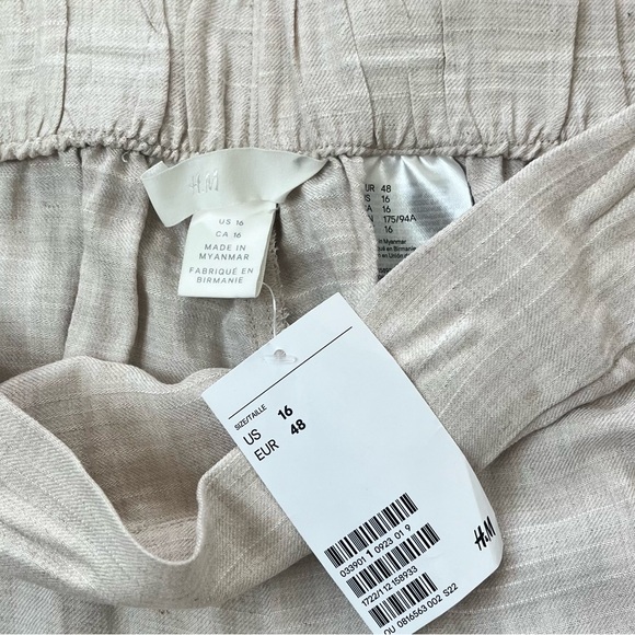 H&M Natural Linen Blend High Rise Wide Leg Cropped Pant Sz 16 - Picture 4 of 5